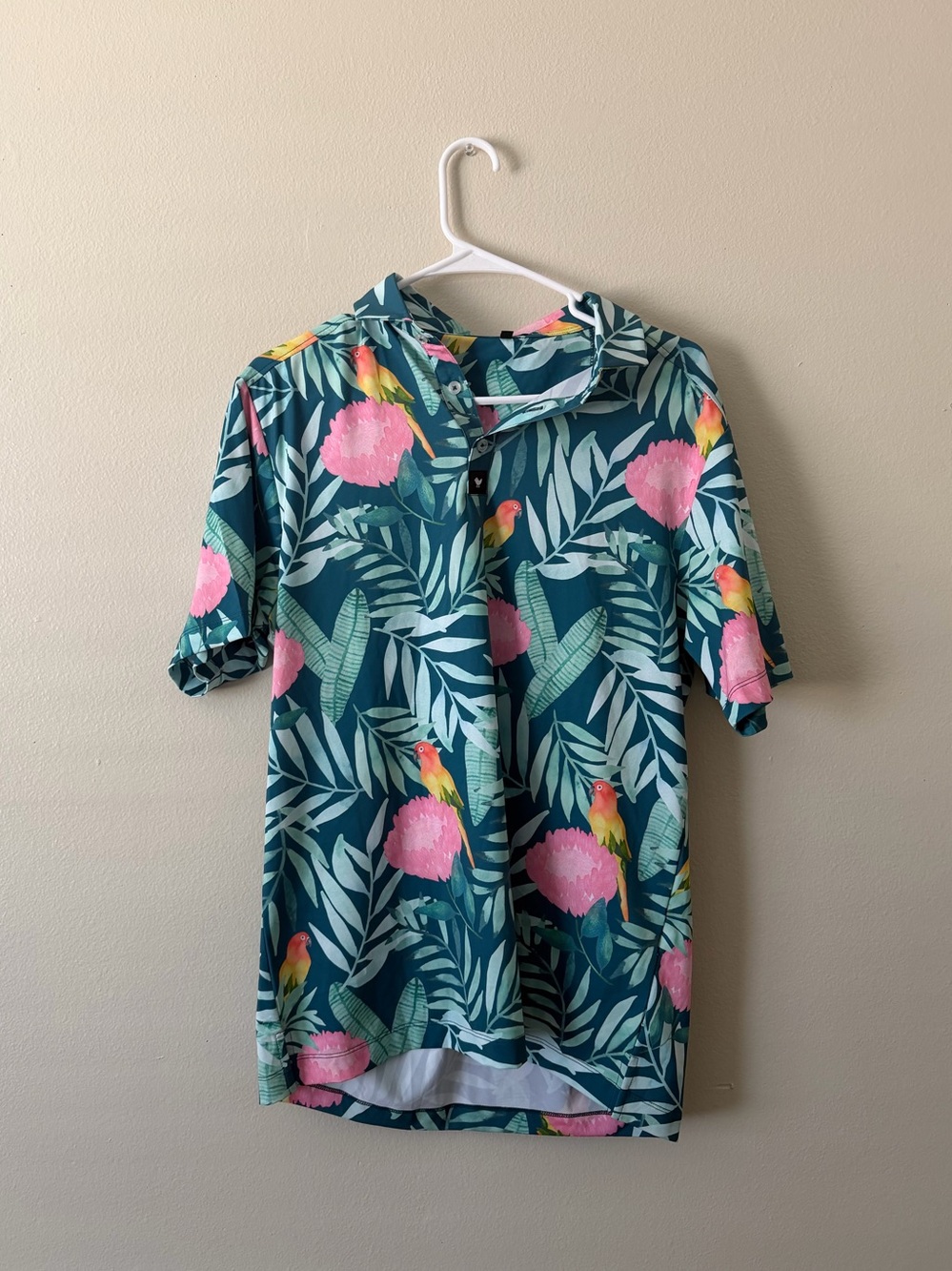 Bad Birdie Golf Polo Mens Parrot Floral Tropical Hawaiian Size M